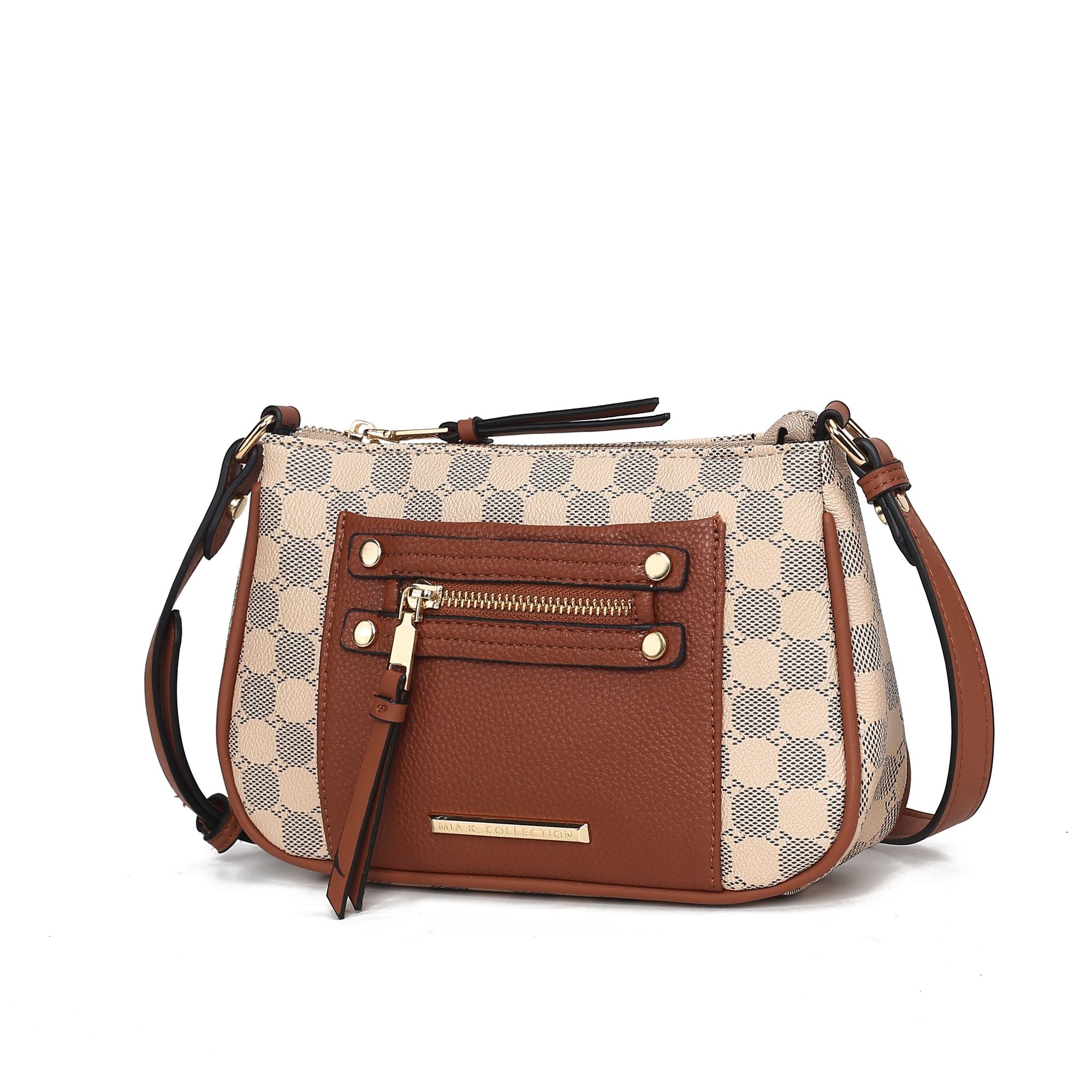 (cognac)Essie Circular Print Crossbody Bag by Mia K - BagNook