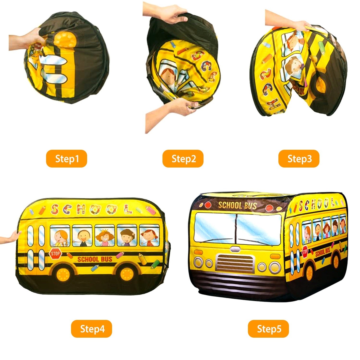 Kids Indoor-Outdoor Play Tent Pop Up School Bus w/Bag - BagNook