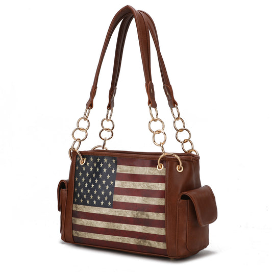 (tan)Alaina Vegan Leather Women Flag Shoulder Bag by Mia K - BagNook
