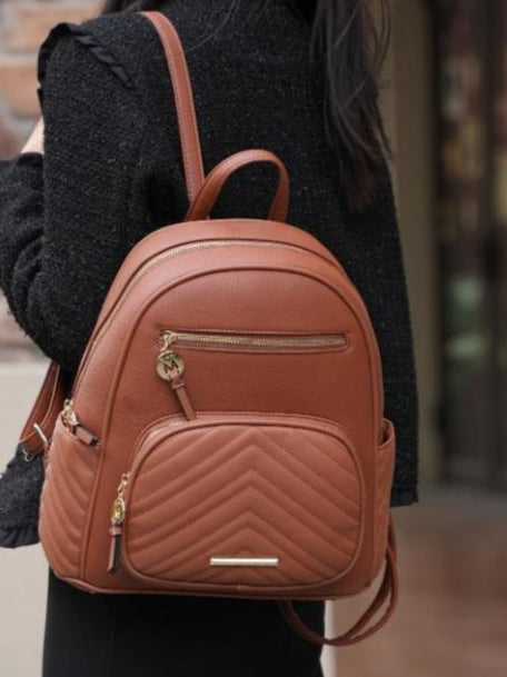 (brown)Romana Vegan Leather Backpack by Mia k - BagNook