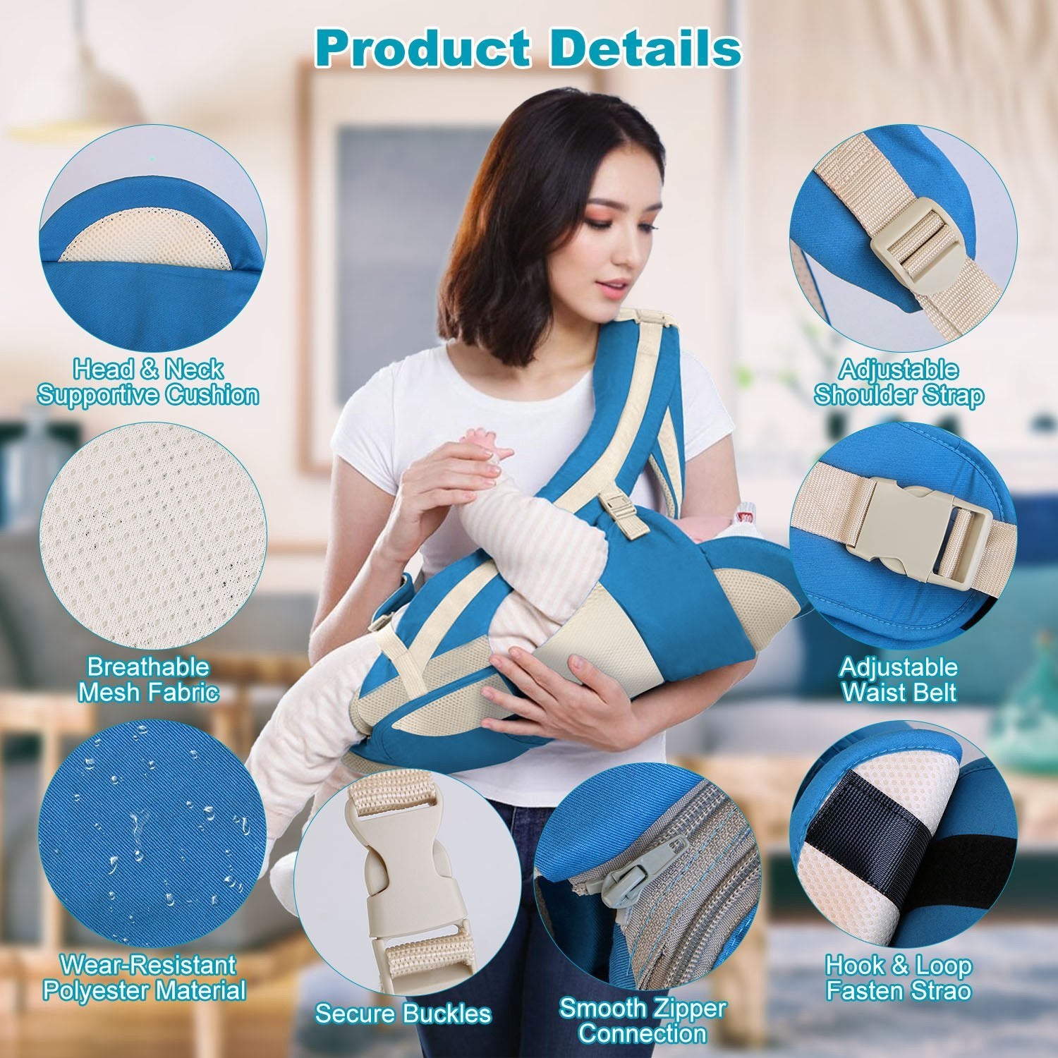 (blue)Multi Baby Carrier with Hip Seat - BagNook