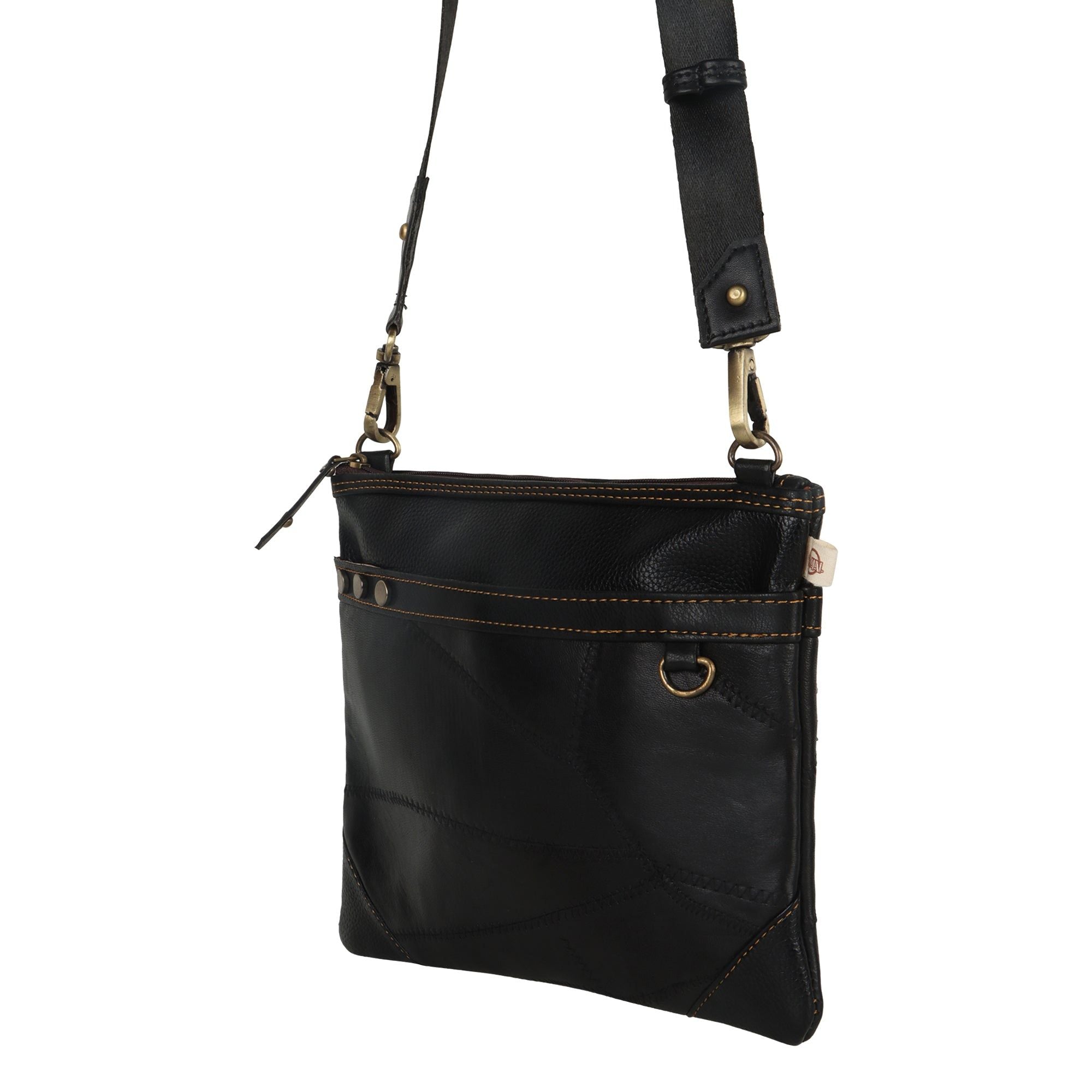 Brook Wide Crossbody - Upcycled Leather - Black - BagNook