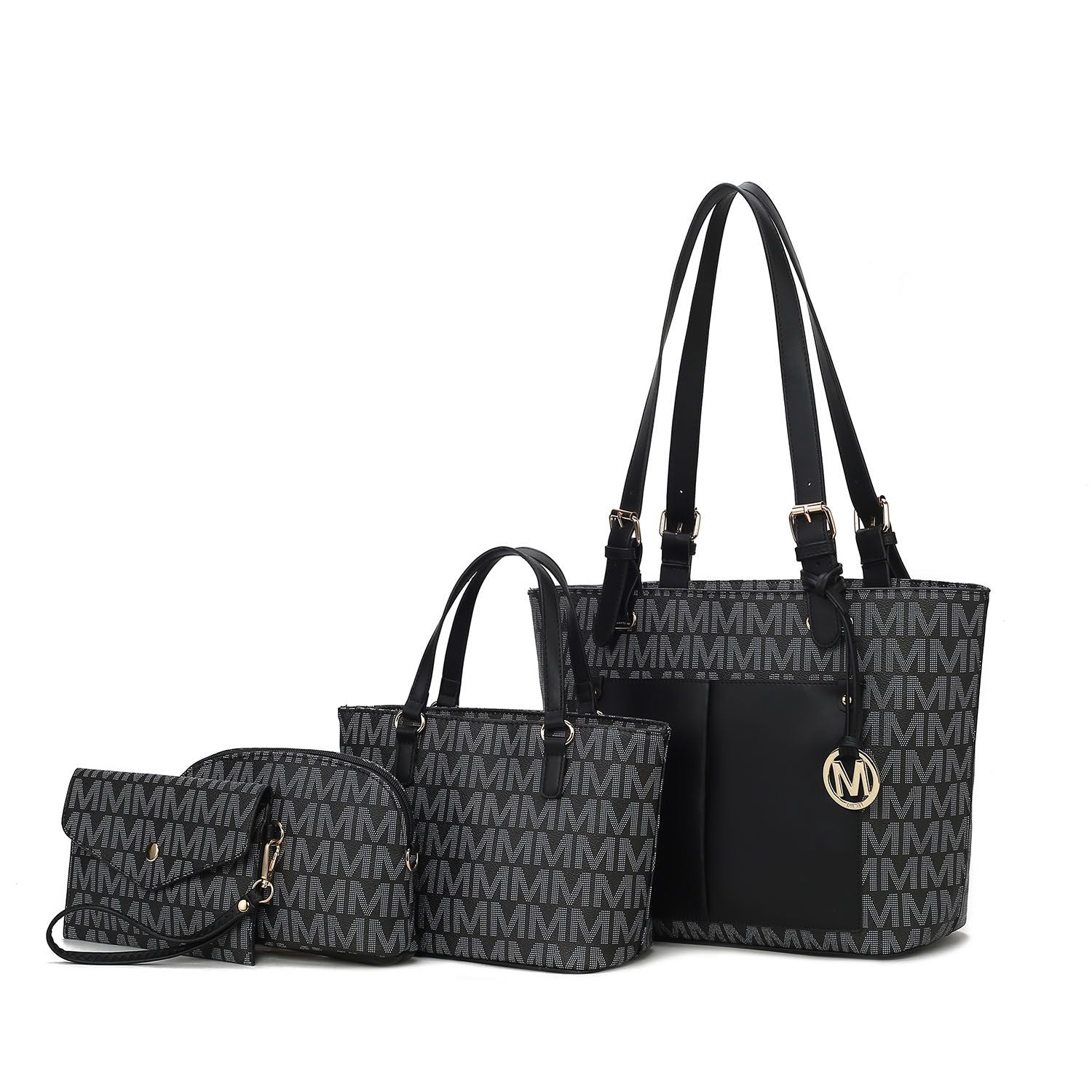 (black)Havenly 4pc Signature Vegan Leather Tote Bag Set by Mia K - BagNook