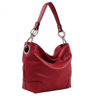 (red) Hobo Bag with Silver-Tone Hardware - bagNook.com