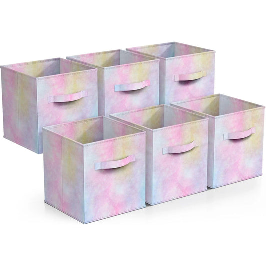 (a-pink)Colorful Cube Storage Bins, 6 Foldable with Handles, 11" Fabric - BagNook
