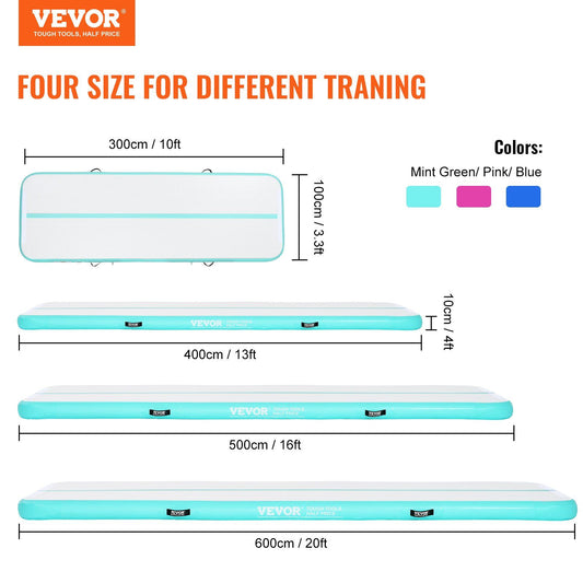 VEVOR Gymnastics Inflatable Air Mat, 4" Thick, 16ft Mint Green - BagNook