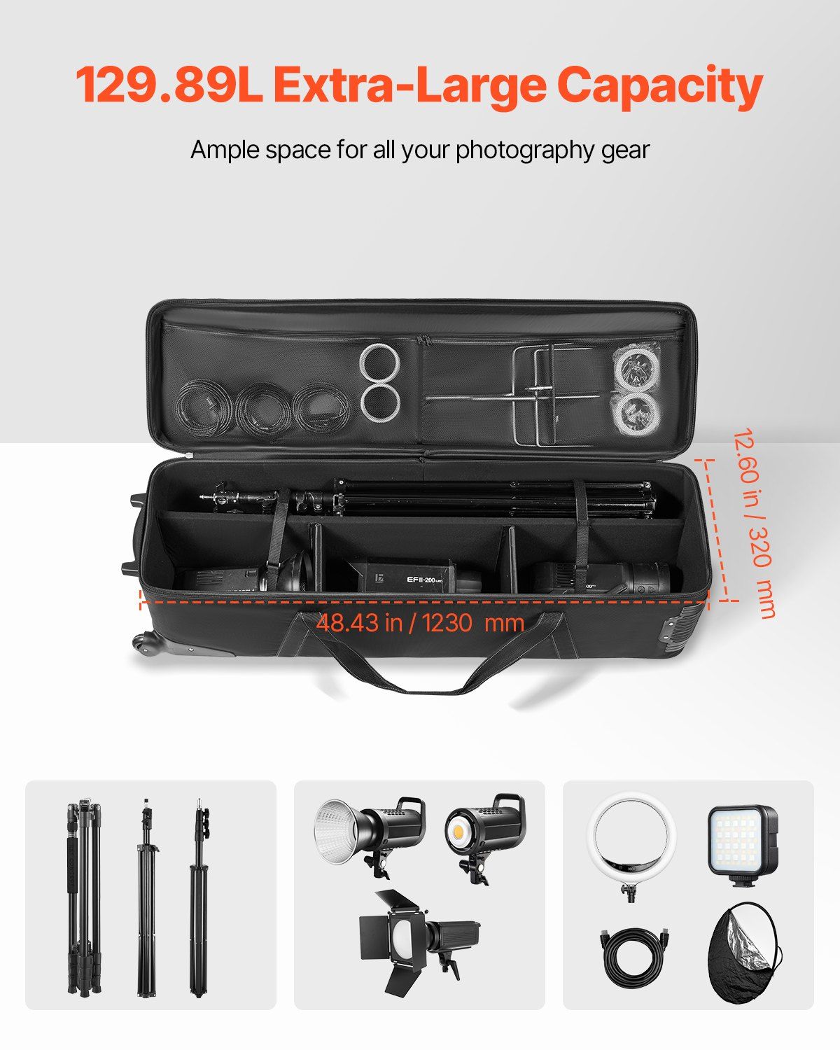 Studio Equipment Trolley Case (51.57x14.37x14.96) Rolling Bag - BagNook