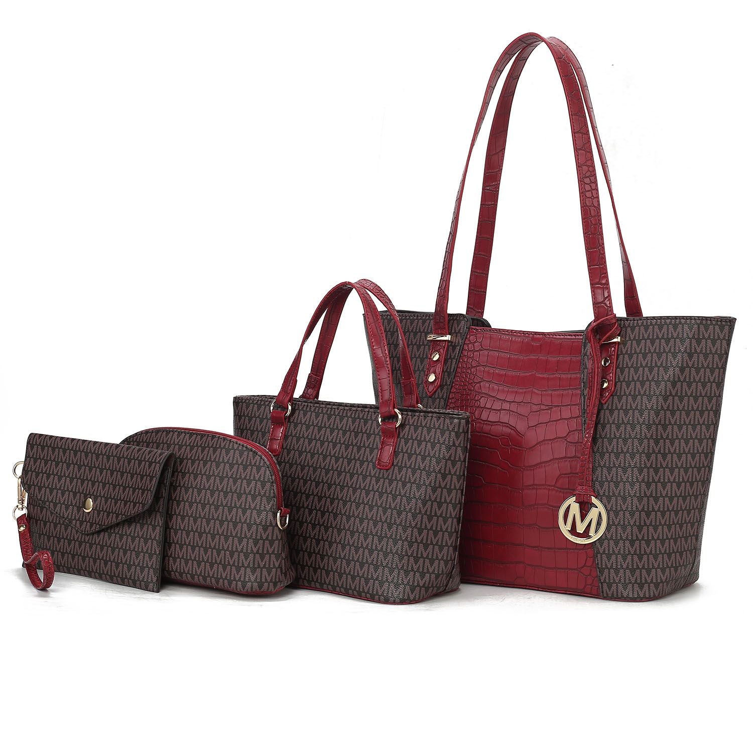 (red)Lippa M Signature Crocodile Embossed Tote Set by Mia K - BagNook