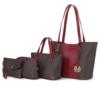 (red)Lippa M Signature Crocodile Embossed Tote Set by Mia K - BagNook