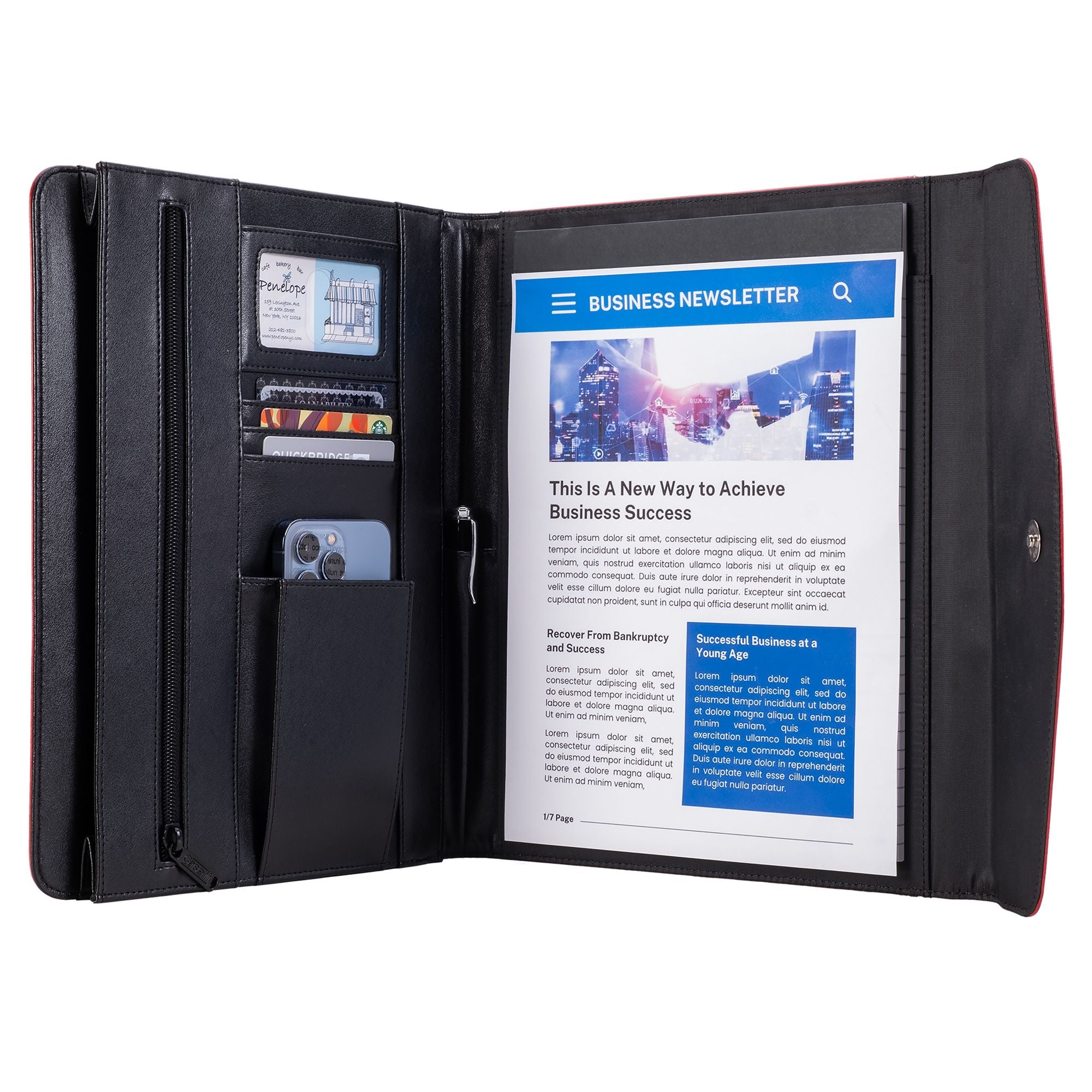 (black)The V.P Pro Faux Leather Tri Fold Padfolio - It fits a tablet! - BagNook