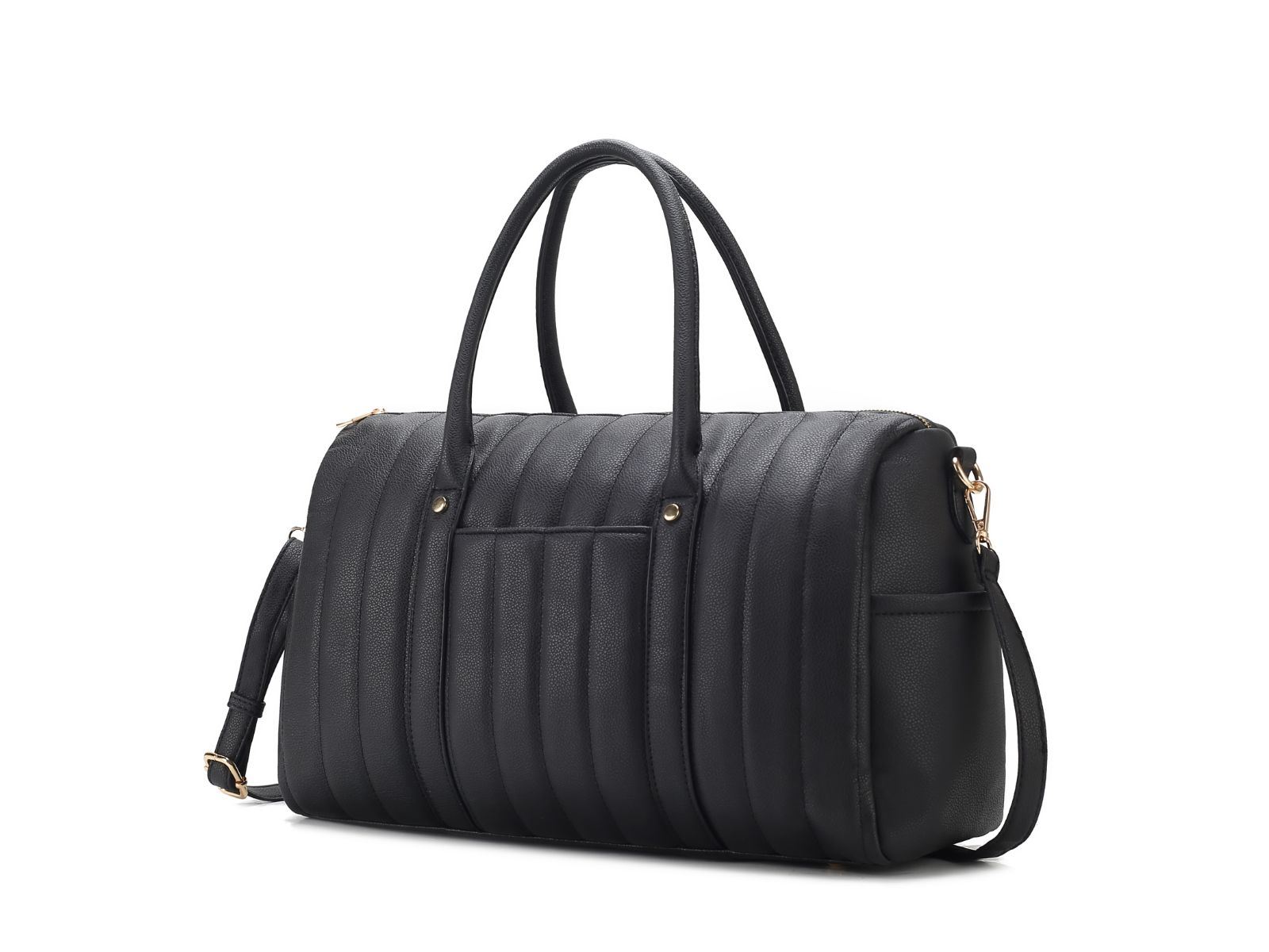 (black)Luana Quilted Vegan Leather Duffel Bag by Mia k - BagNook
