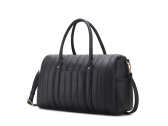 (black)Luana Quilted Vegan Leather Duffel Bag by Mia k - BagNook