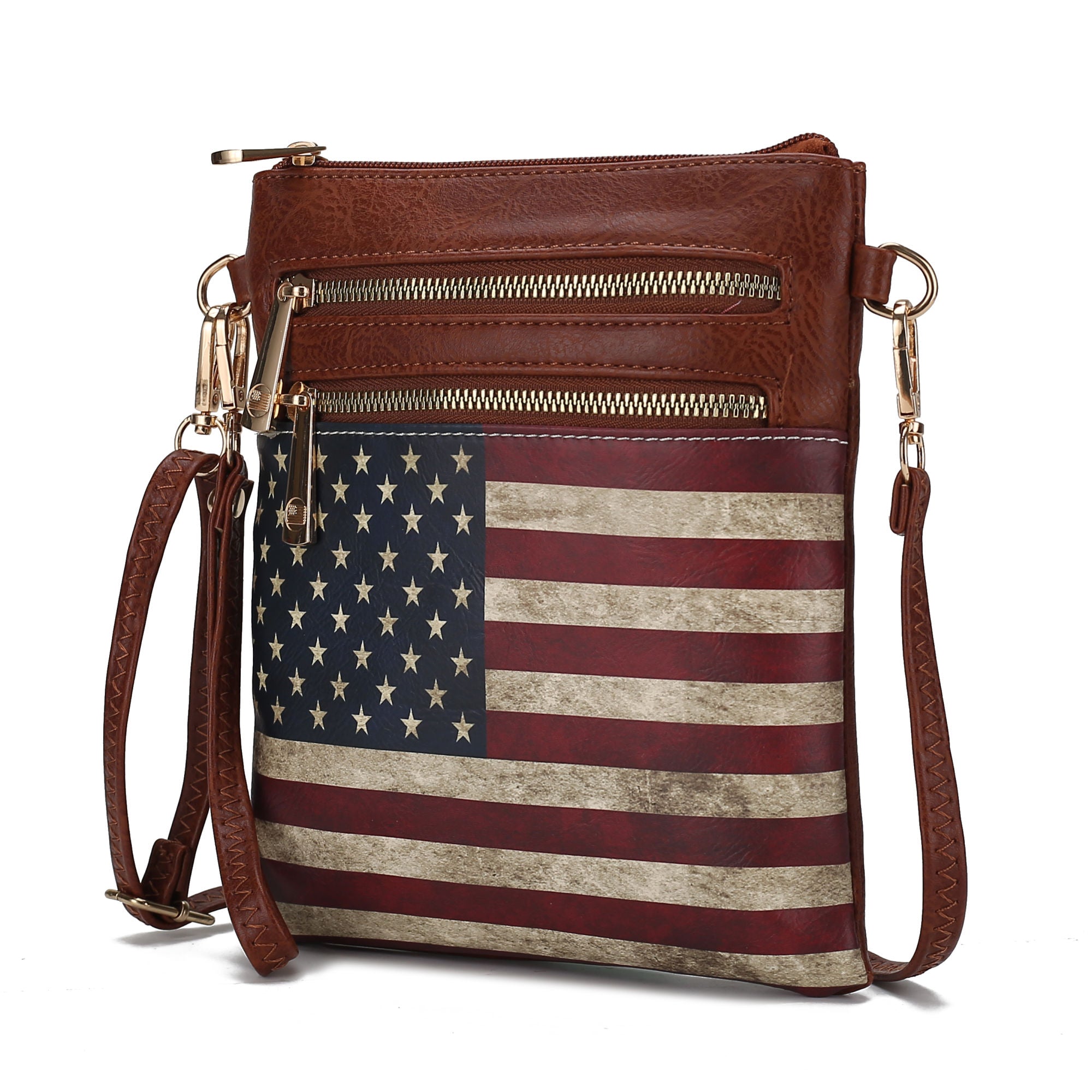 (tan)Genesis Vegan Leather Flag Women Crossbody by Mia k - BagNook