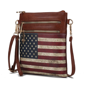 (tan)Genesis Vegan Leather Flag Women Crossbody by Mia k - BagNook