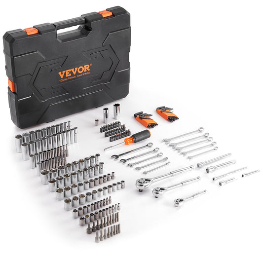 VEVOR Mechanics Tool/Socket Set, 1/4" 3/8" 1/2" - 205pc SAE and Metric - BagNook