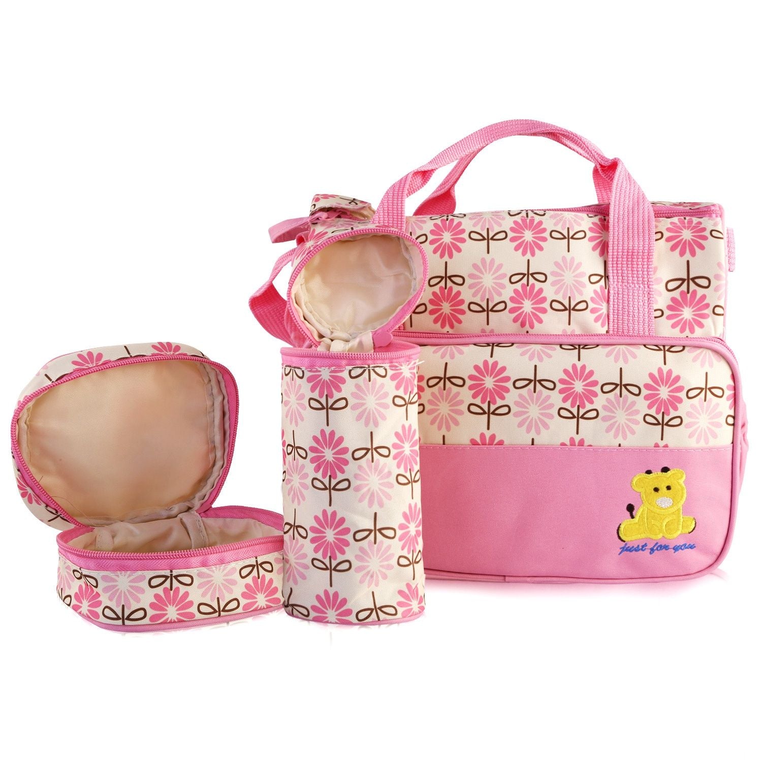 (pink)5pc Diaper Tote Bag Set - BagNook