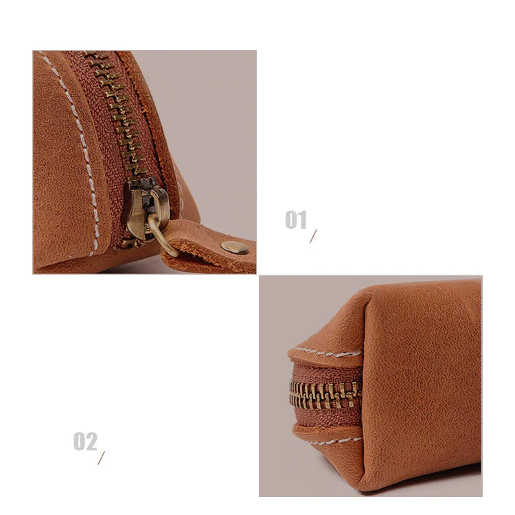 (brown)The Paavo Leather Pen Case | Leather Makeup Pouch - BagNook