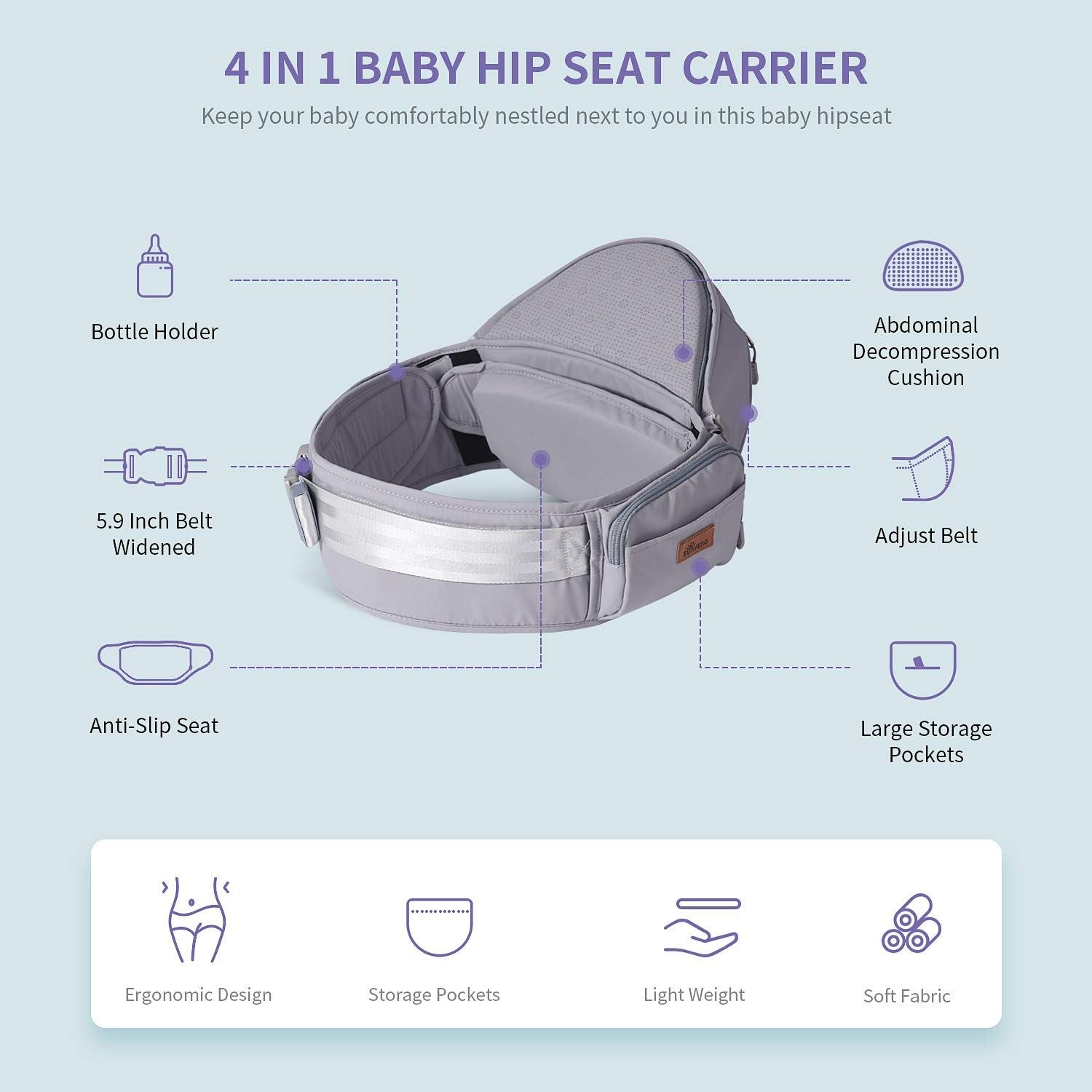 (gray)SUNVENO Baby Hipseat Carrier - BagNook