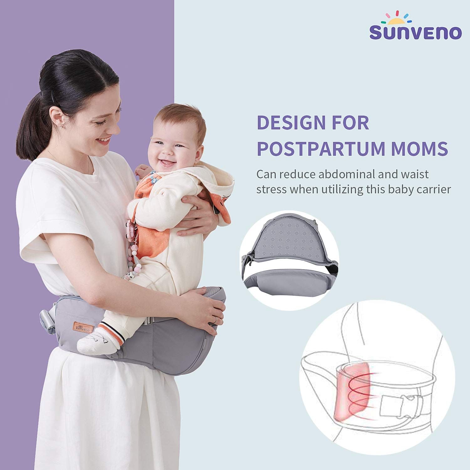 (gray)SUNVENO Baby Hipseat Carrier - BagNook