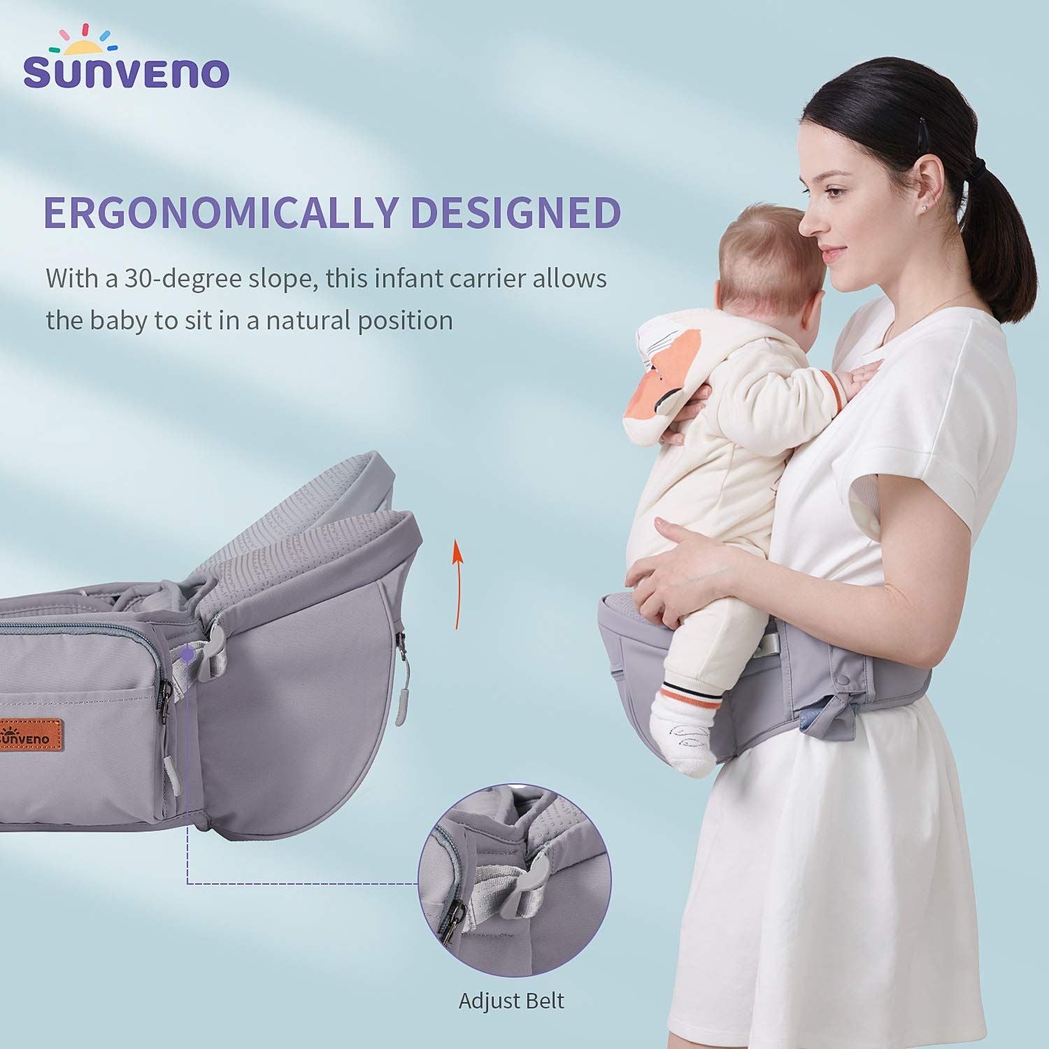 (gray)SUNVENO Baby Hipseat Carrier - BagNook