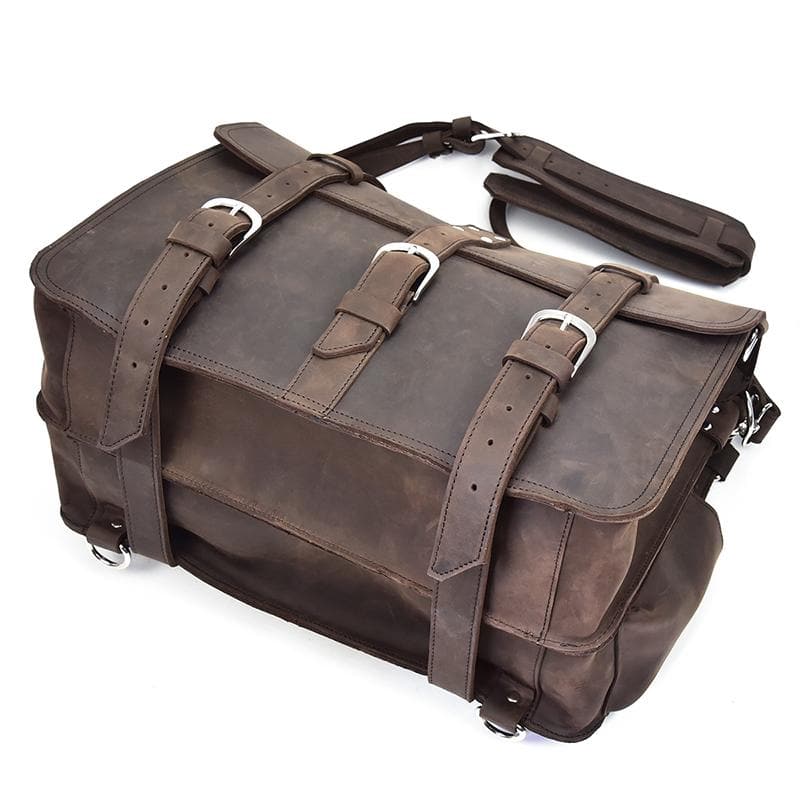 (dark brown)The Gustav Messenger Bag | Large Vintage Leather Bag - BagNook