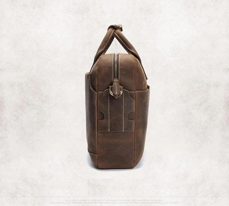 The Welch Briefcase | Vintage Leather Messenger Bag w/adj Straps - BagNook