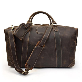 (dark brown)The Eira Duffel Bag | Vintage Leather Weekender - BagNook