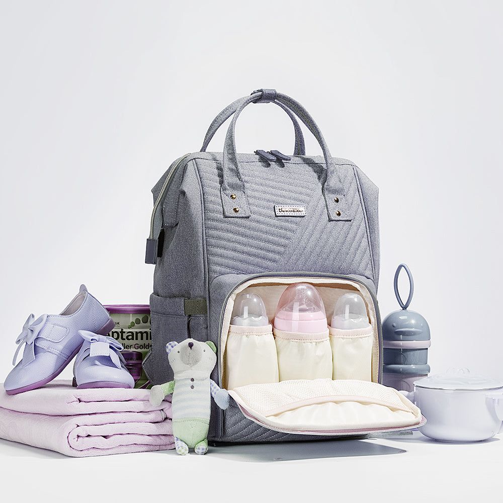(gray)Sunveno Quilted Diaper Bag - BagNook