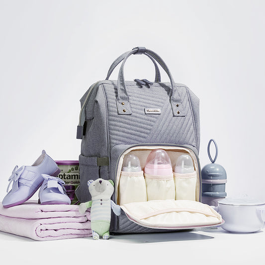 (gray)Sunveno Quilted Diaper Bag - BagNook