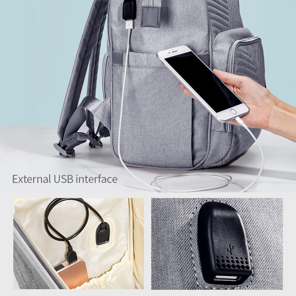 (gray)Sunveno Quilted Diaper Bag - BagNook