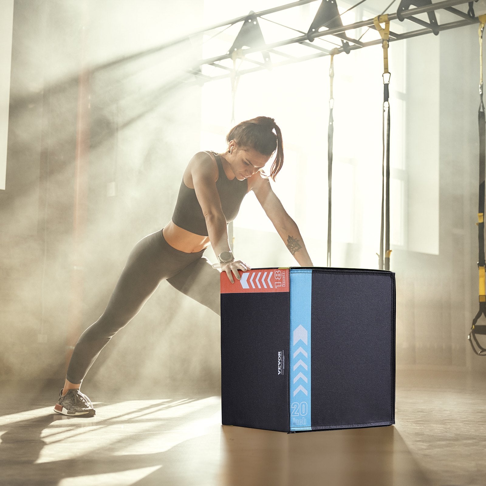 VEVOR 3 in 1 Plyometric Strength Training Jump Box - Recycled Cotton, 20/16/18", Black - BagNook