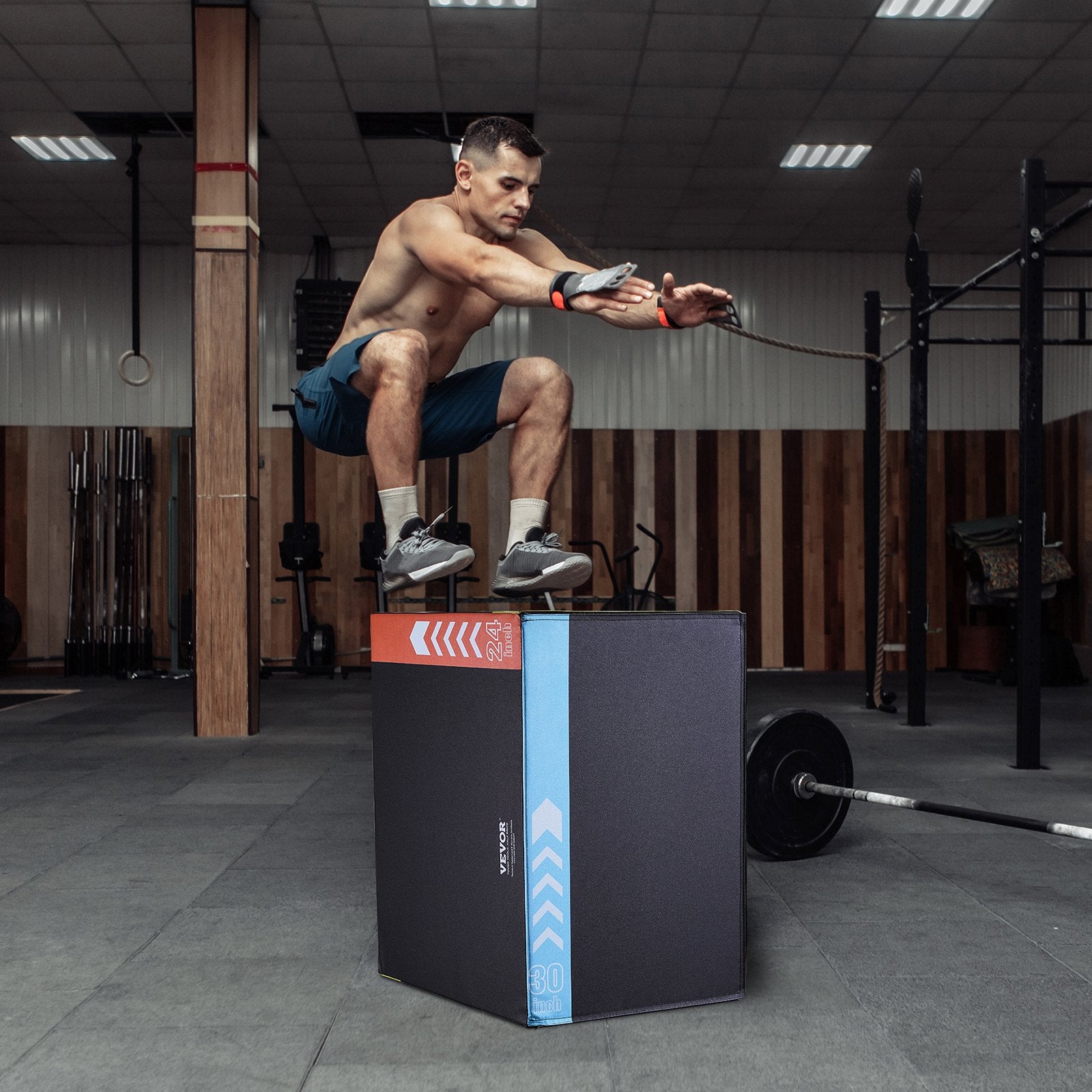 VEVOR 3 in 1 Plyometric Strength Training Jump Box - Recycled Cotton, 30/24/20", Black - BagNook