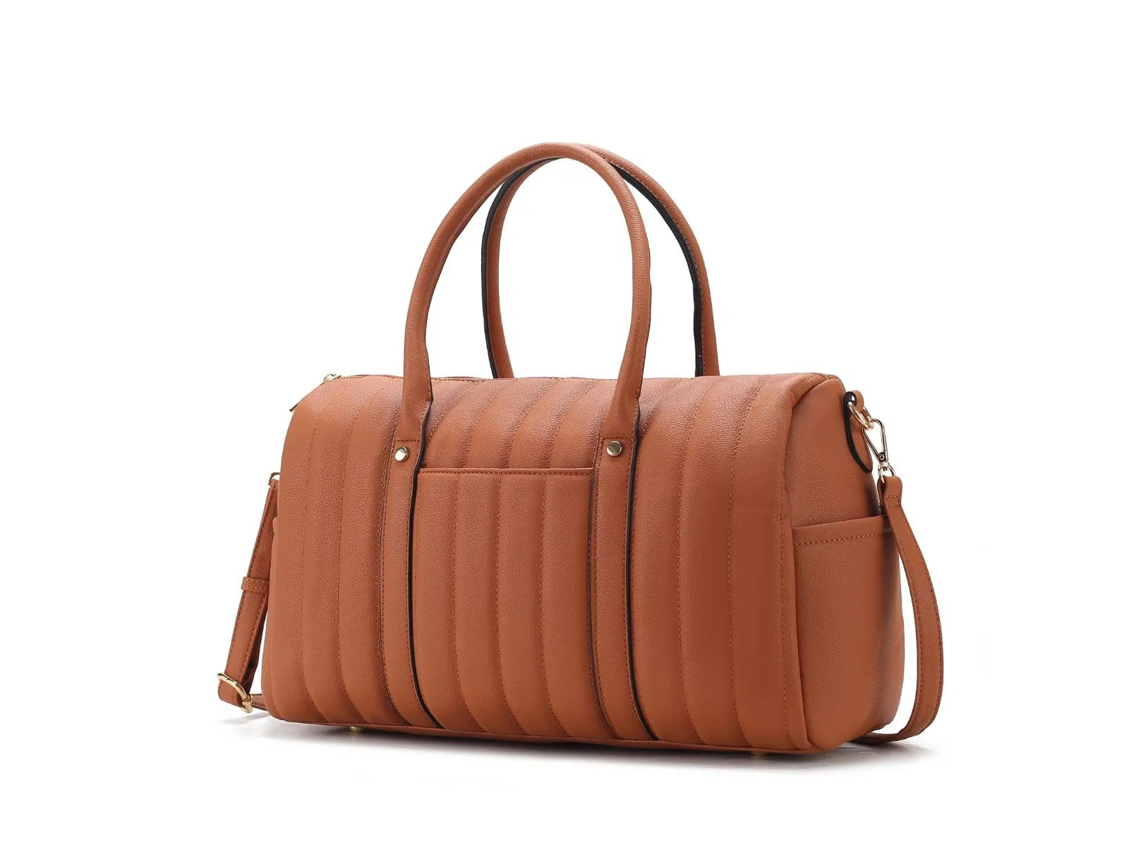 (brown)Luana Quilted Vegan Leather Duffel Bag by Mia k - BagNook