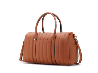 (brown)Luana Quilted Vegan Leather Duffel Bag by Mia k - BagNook