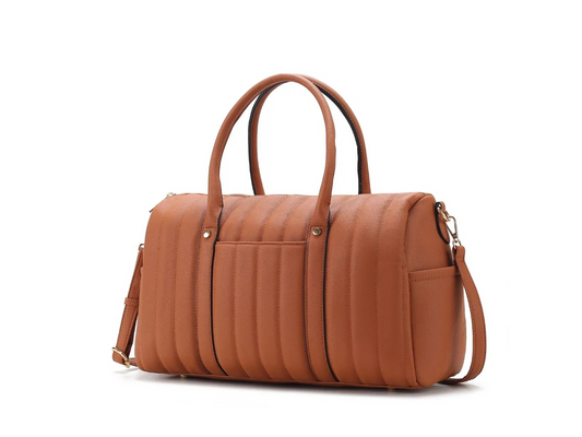 (brown)Luana Quilted Vegan Leather Duffel Bag by Mia k - BagNook